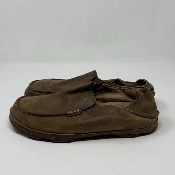 OluKai Moloa Shoes Mens 10 Brown Leather Slip On Moc Toe Casual Loafers main image 16